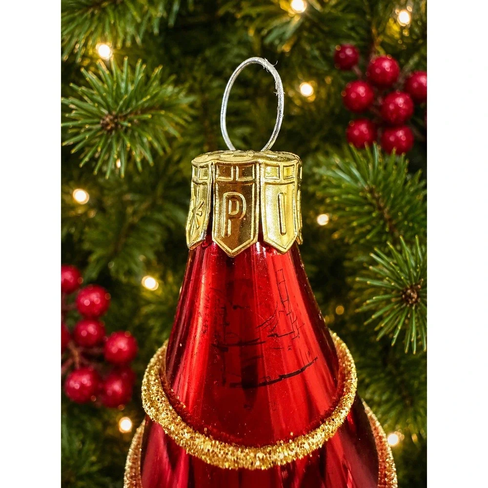 Pier 1 Imports Red Gold Glitter Swirl Glass Drop Christmas Ornaments Set of 2